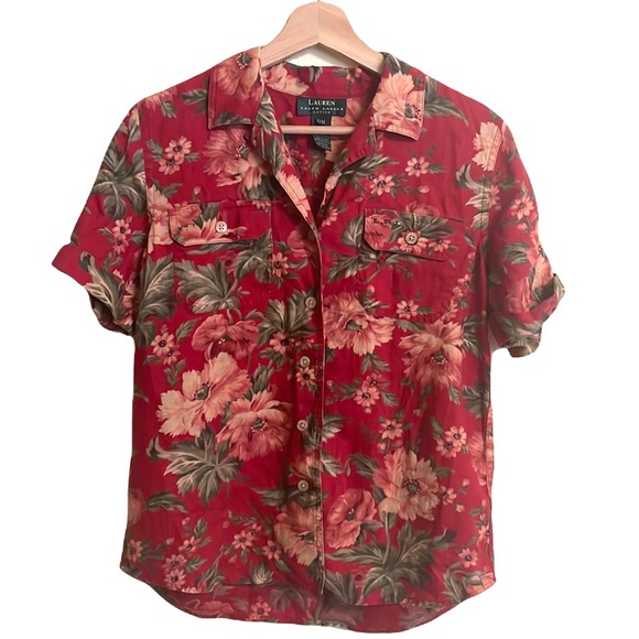 Lauren Ralph Lauren Tops - LAUREN RALPH LAUREN 100% Linen Button Down Hawaiian Print Shirt M Petite